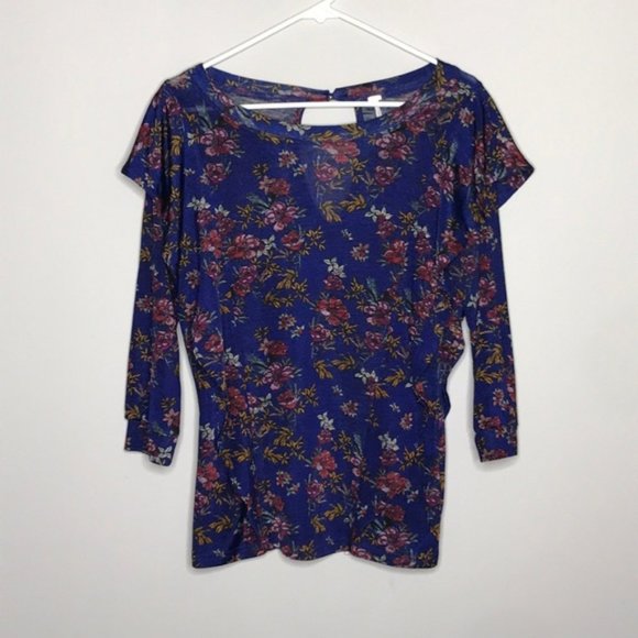 FREE PEOPLE Dock Street Top blue floral ruffle top size Small - Picture 8 of 8